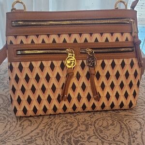 Spartina 449 Tan and Black Crossbody Bag with Diamond Cutout
